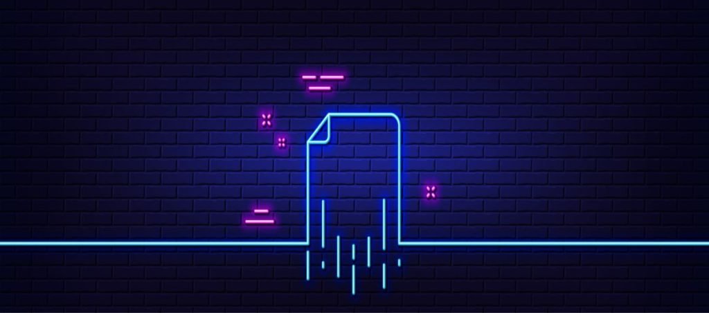 Data recovery depicting by a neon light green line shaped into a data file