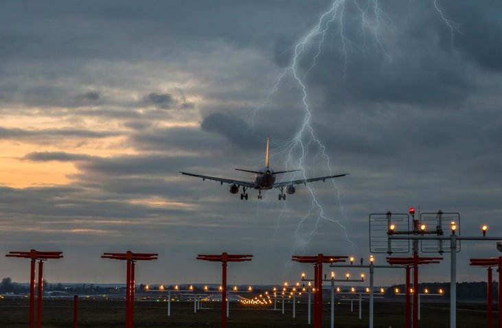 Airplane landing during lightning storm